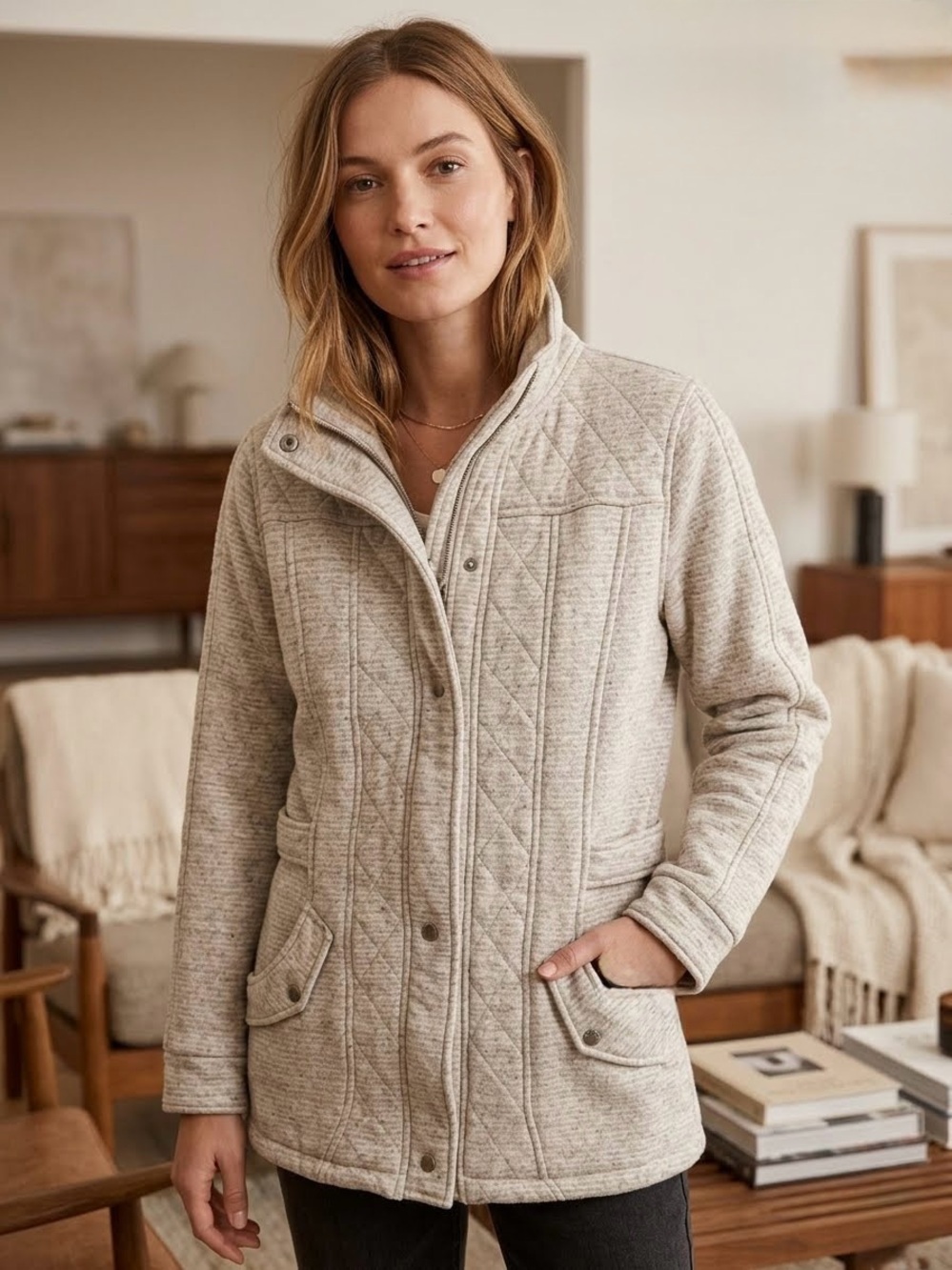 Quilted  Jacket in Light Taupe